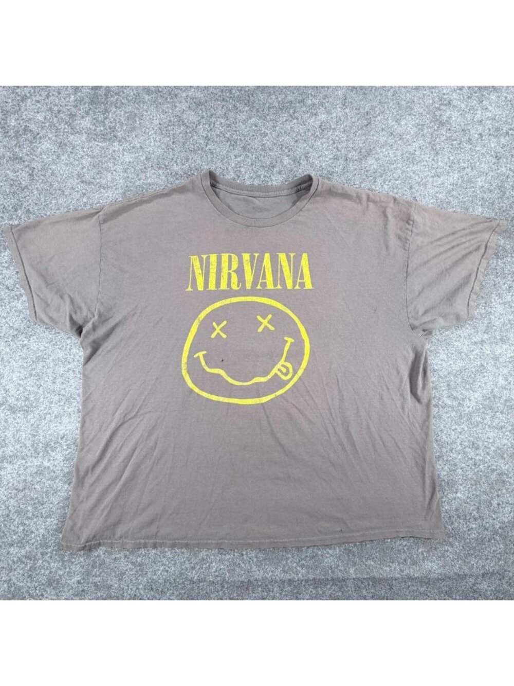 Vintage Nirvana Crew Neck T-Shirt Mens 3XL Gray Retro Smiley Graphic Tee